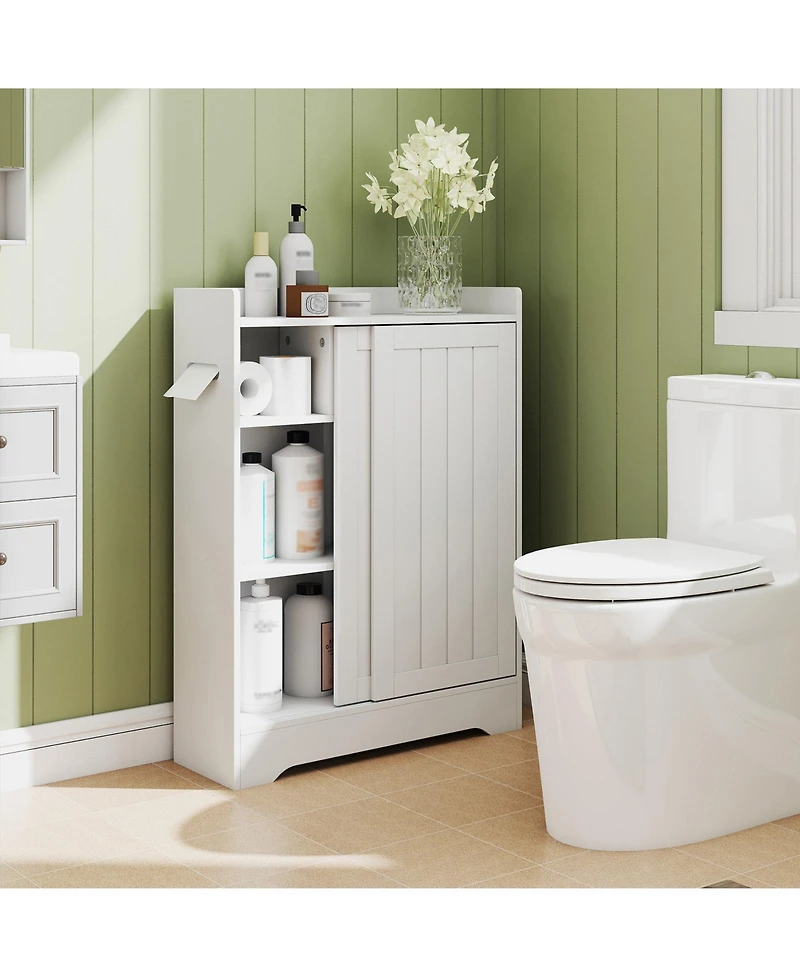Gymax Bathroom Floor Cabinet w/2 Sliding Doors & Adjustable Shelves for Small Spaces