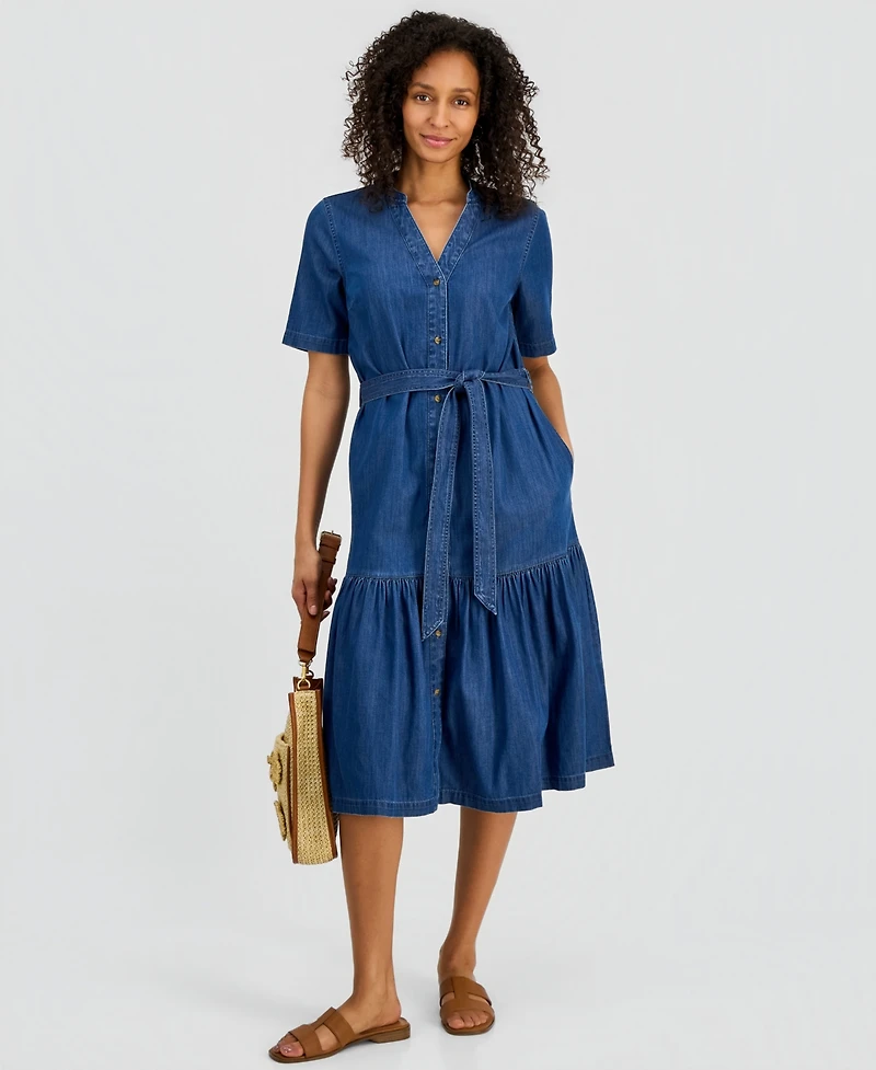 Style & Co Women's Denim Midi Tiered Dress, Macy's Exclusive