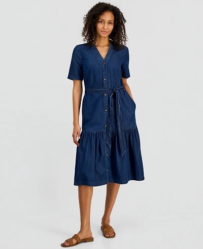 Style & Co Women's Denim Midi Tiered Dress, Macy's Exclusive