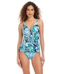 Beyond Control Women's Front Cascade Printed Tankini