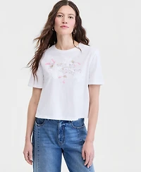 On 34th Women's Cotton Relaxed Jersey Dreamscape Applique Tee, Macy's Exclusive
