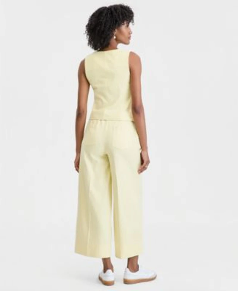 On 34th Womens V Neck Button Front Vest High Rise Cropped Wide Leg Pants Macys Exclusive