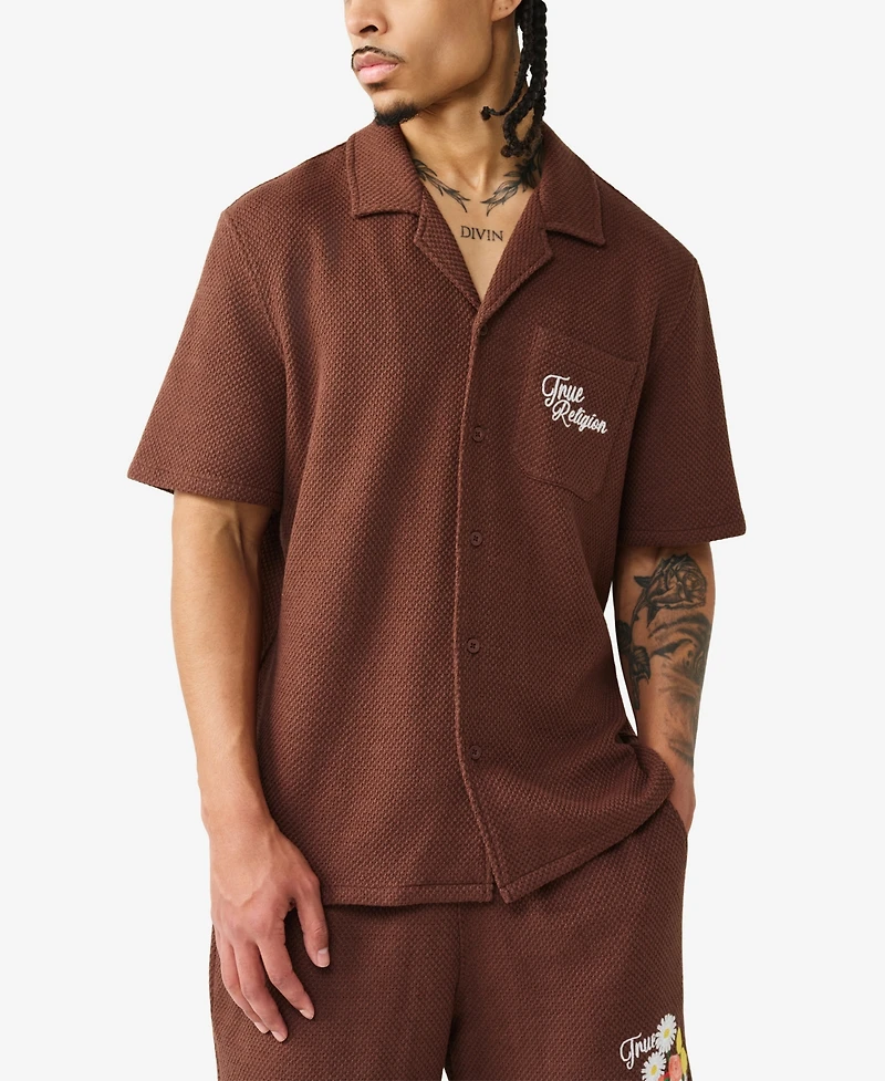 True Religion Men's Short-Sleeve Blooms Knit Camp Shirt