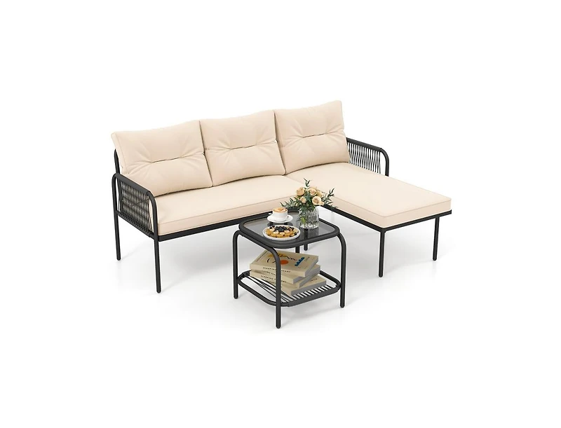 Slickblue 3-Piece Patio L-Shaped Rattan Sectional Sofa Set