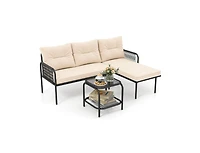 Slickblue 3-Piece Patio L-Shaped Rattan Sectional Sofa Set