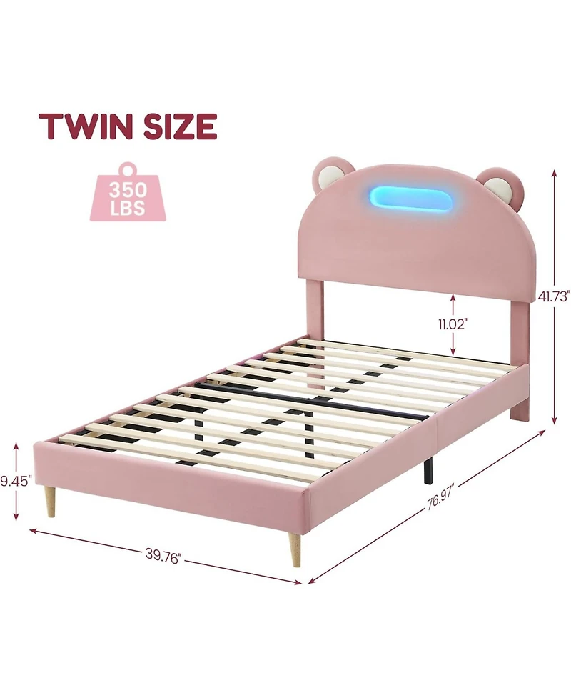 Gaomon Bed Frame with Led Lights, Upholstered Platform Bed with Headboard & Wooden Slats Support, Noise-Free, No Box Spring Needed