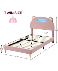 Gaomon Bed Frame with Led Lights, Upholstered Platform Bed with Headboard & Wooden Slats Support, Noise-Free, No Box Spring Needed
