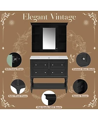 Sillysis 36'' Luxury Bathroom Vanity Set with Mirror Cabinet, Solid Wood & Mdf, Large Storage Shelf for Modern Bathrooms