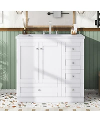 Sillysis 36" Shaker Bathroom Vanity with Resin Sink, 4 Soft Close Drawers & 2 Doors, Ample Storage for Modern Homes