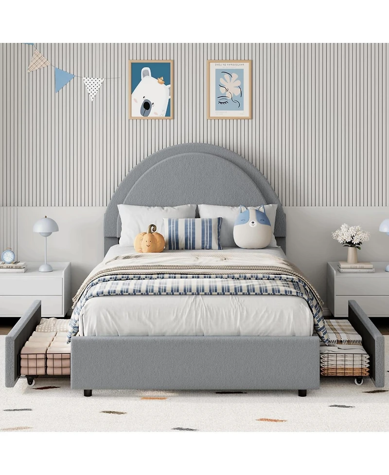 gaomon Bed Frame with Storage Drawers, Upholstered Boucle Platform Round Headboard, Heavy Duty & Noise Free, No Box Spring Needed