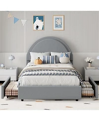 gaomon Bed Frame with Storage Drawers, Upholstered Boucle Platform Round Headboard, Heavy Duty & Noise Free, No Box Spring Needed