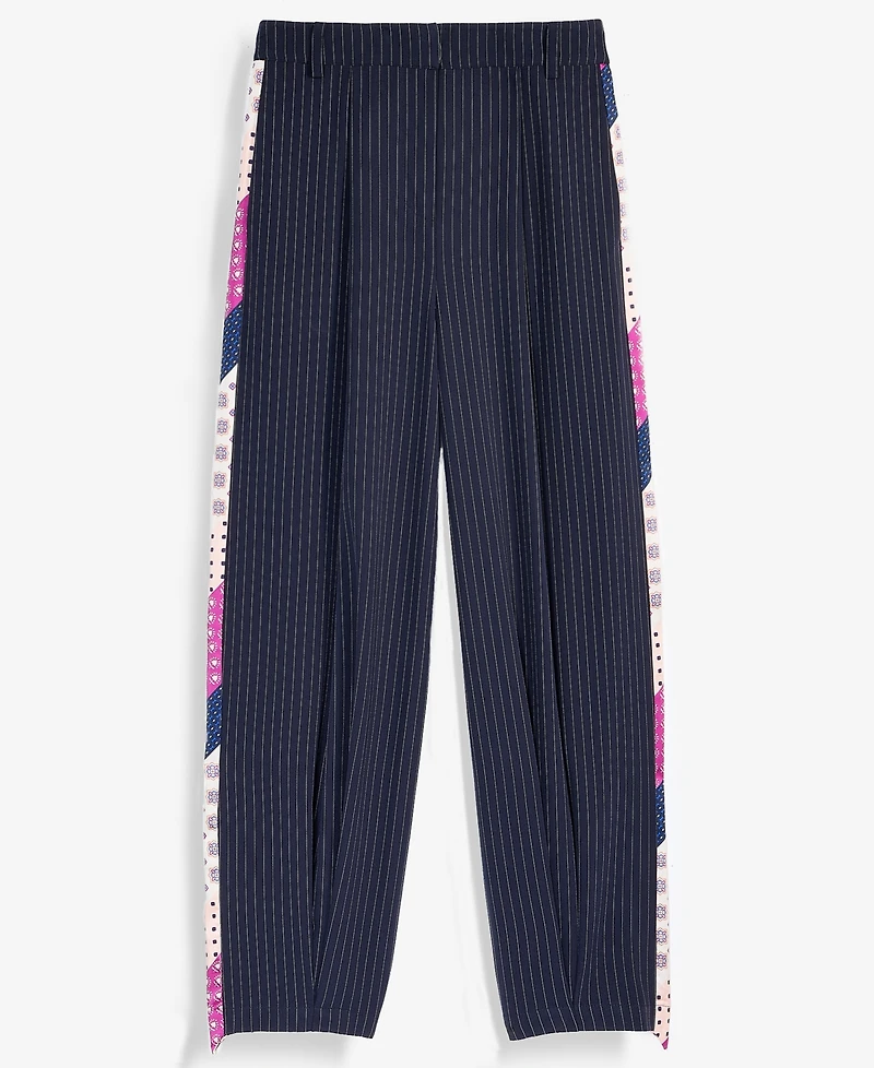 Women's High Rise Mixed-Media Pinstripe Trouser Pants, Macy's Exclusive- Molly Rogers Capsule Collection