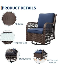 Gaomon Swivel Wicker Glider Patio Chairs, 3 Piece Outdoor Wicker Rattan Swivel Rocking Chair Set, 360-Degree Swivel Rocking Chair