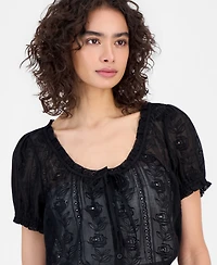 And Now This Women's Cotton Embroidered Cropped Blouse, Macy's Exclusive