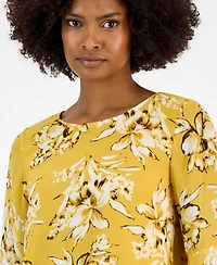 Kasper Petite Crewneck Ruffle-Sleeve Printed Blouse