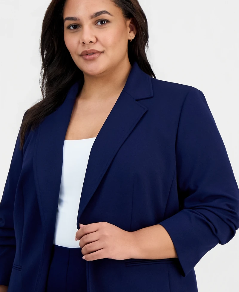 Anne Klein Plus Scrunch-Sleeve Open-Front Blazer