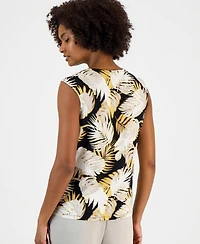 Kasper Women's Sleeveless Printed Keyhole Top