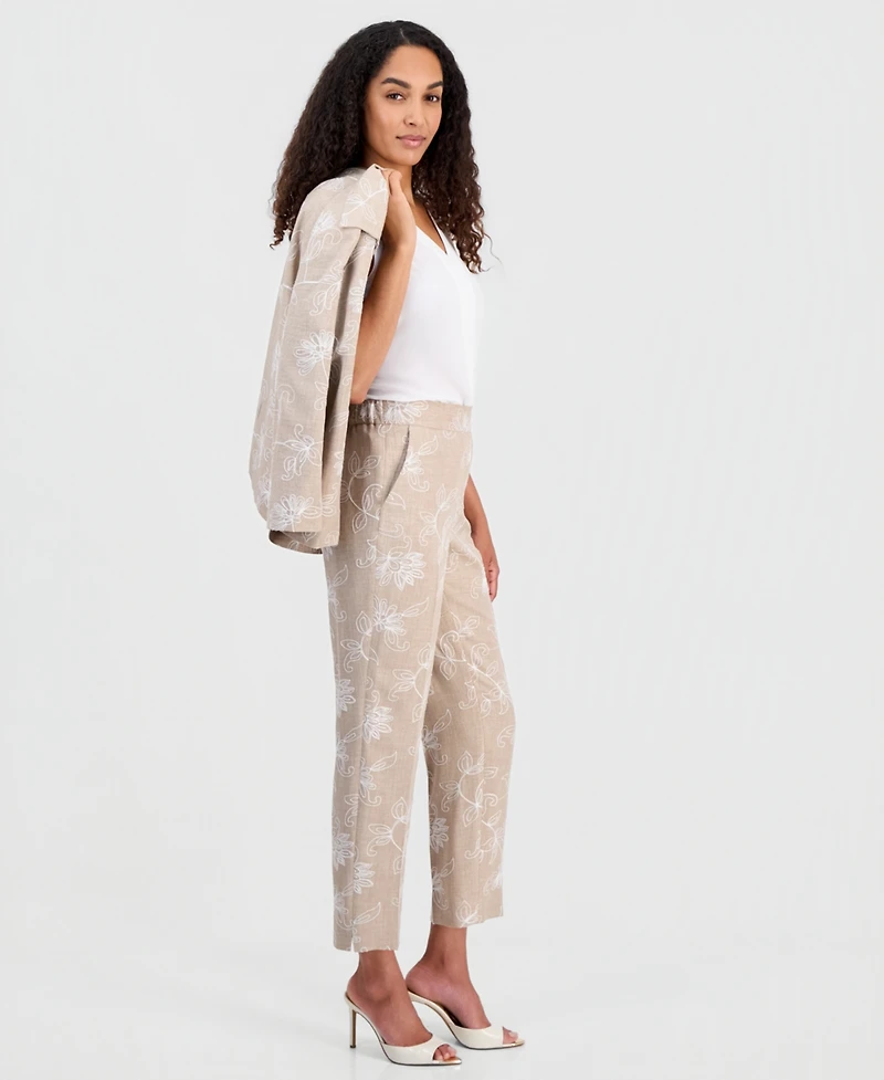 Kasper Petite Floral Embroidery Mid-Rise Pants