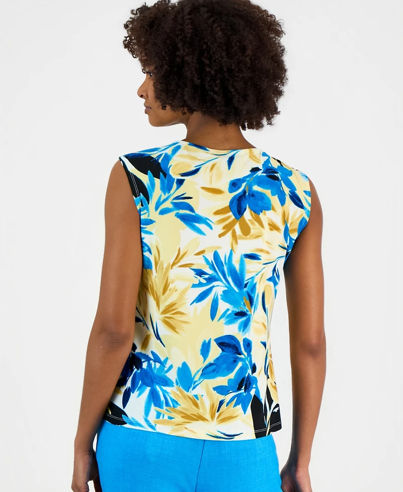 Kasper Women's Printed Twisted Keyhole Top