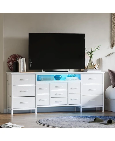 gaomon 70 Inch Long Dresser with 13 Drawers, Tv Stand for 65-80 Charging Station & Led Lights