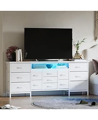 gaomon 70 Inch Long Dresser with 13 Drawers, Tv Stand for 65-80 Charging Station & Led Lights