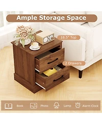 Gymax Set of 2 Drawer Nightstand Bedside Table Compact Sofa End Table Rustic Walnut