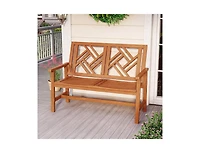 Slickblue 2 Person Wood Outdoor Bench with Geometric Backrest