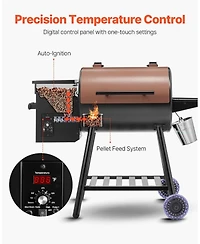 Ecooso Wood Pellet Grill Smoker, 8-in-1 Outdoor Bbq, 456 Sq. In. Cooking Area, Digital Controller, Meat Probe, 500°F Max