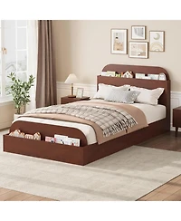 gaomon Twin-xl Bed Frame Wooden Storage Headboard Low Platform Sturdy Slats No Box Spring Space-Saving