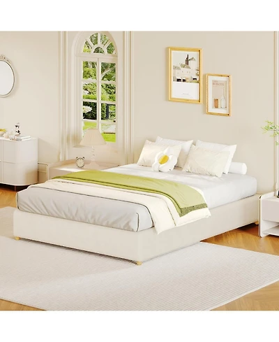 gaomon Cloud Bed Frame, Corduroy Soft Fabric Low Frames with Solid Wood Round Legs, Platform Without Headboard
