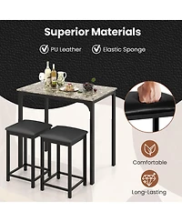 Gymax 3 Pcs Counter Height Dining Set Faux Marble Table & 2 Chairs Kitchen Bar
