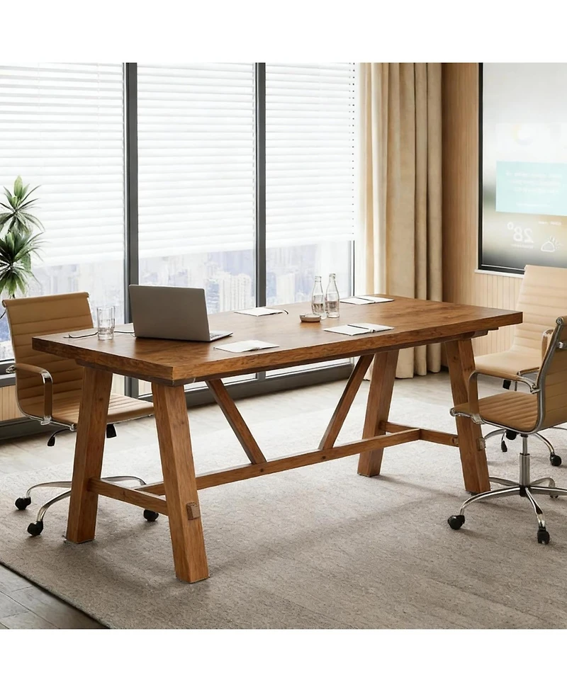 Tribesigns 70.87" Solid Wood Executive Desks, Long Large Office Desk, Farmhouse Computer Desk