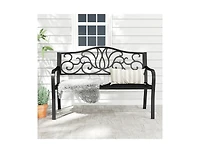 Slickblue Outdoor 50 Inch Patio Bench with Floral Design Back and Slats