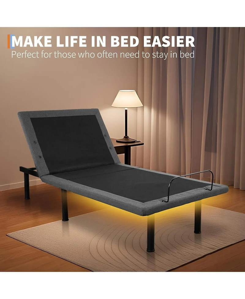 gaomon Twin Xl Adjustable Bed Frame, Ergonomic Electric Bed Base with Wireless Remote and 2 Usb Ports, Head and Foot Incline, Nightlight