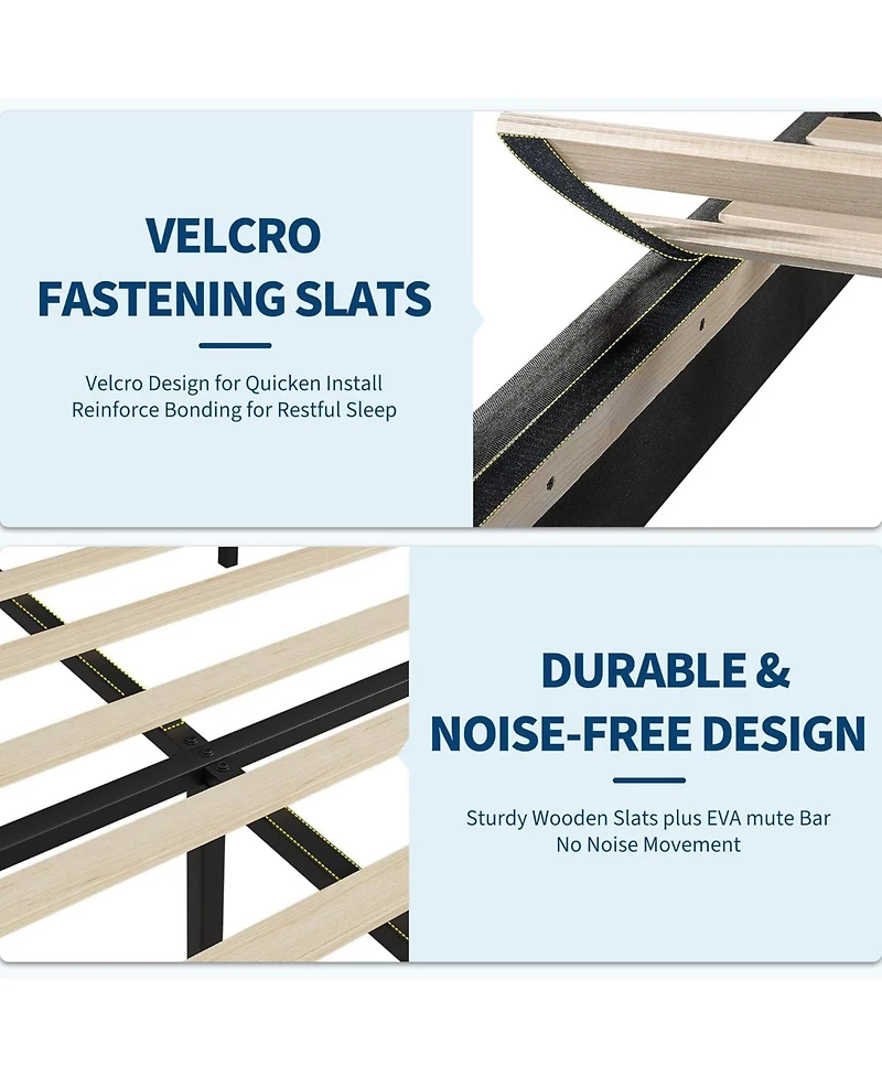 gaomon Platform Bed Frame with Adjustable Headboard, Fabric Upholstered and Wooden Slats Support, Heavy Duty Mattress Foundation, No Box Spring Needed