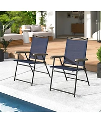 Gymax Patio Folding Chairs Set of 2 Outdoor Dining Chairs w/ Ergonomic Backrests & Armrests