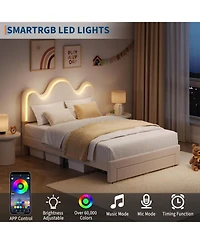 gaomonBed Frame Lamb Velvet Cute Platform Wooden Slats Led Light Noise Free No Box Spring