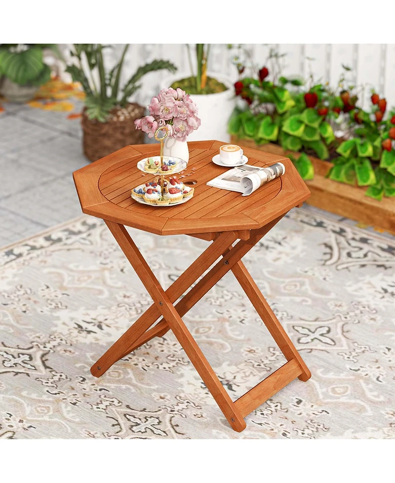 Outdoor Patio Folding Wood Dining Table for 4 with 2" Umbrella Hole for Garden
