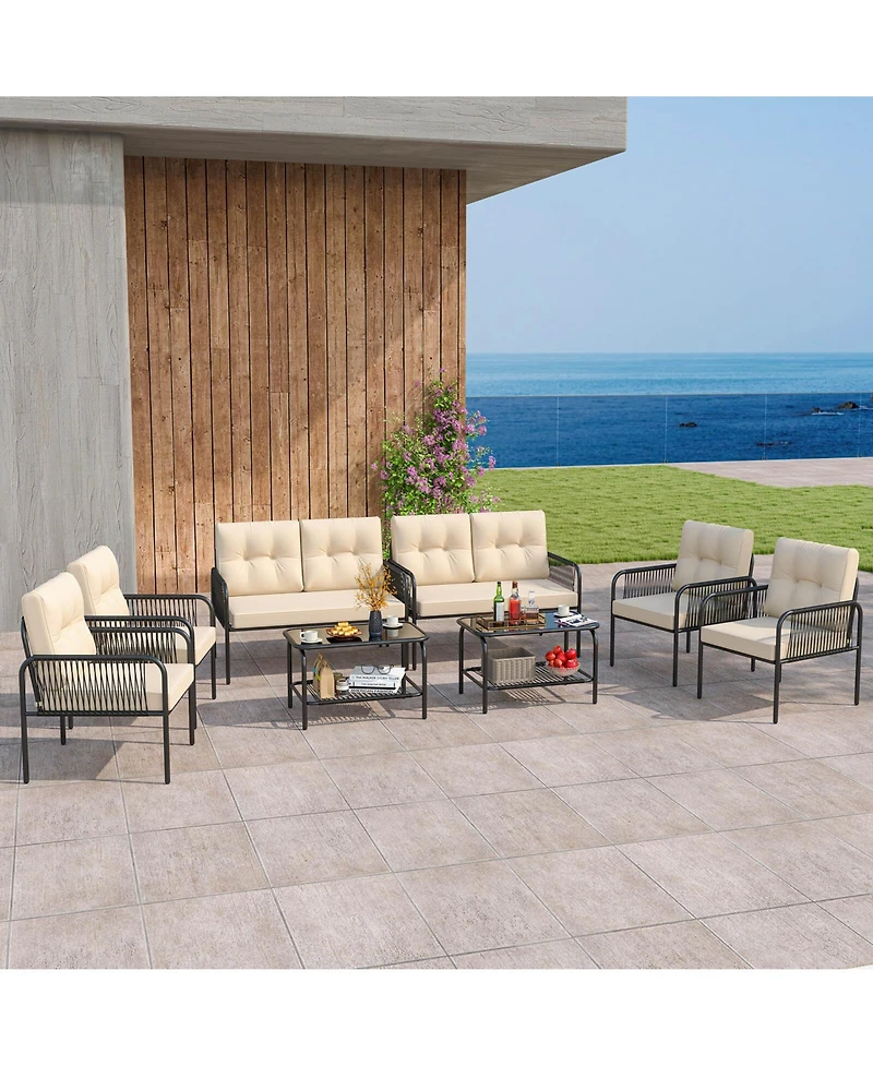 Pcs Patio Furniture Set with Loveseat Tempered Glass Coffee Table & Soft Cushions