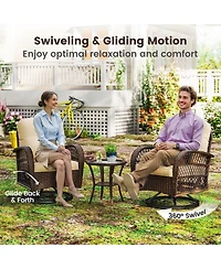 3 Pcs Patio Swivel Rocker Set Gliding Bistro Furniture with Tempered Glass Table