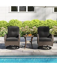3 Pcs Patio Swivel Rocker Set Gliding Bistro Furniture with Tempered Glass Table
