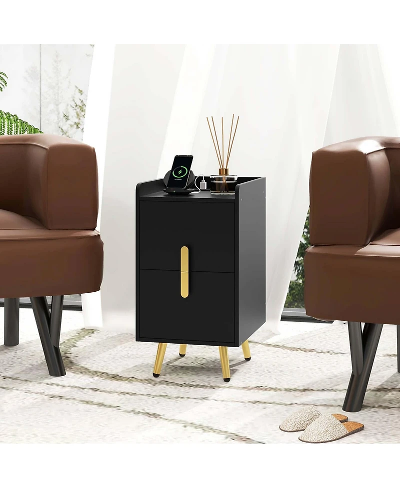 Nightstand with Charging Station Home Bedside Sofa Side Tables