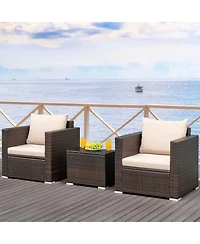 3PCS Patio Rattan Furniture Set Conversation Wicker Sofa Set w/Cushion Garden