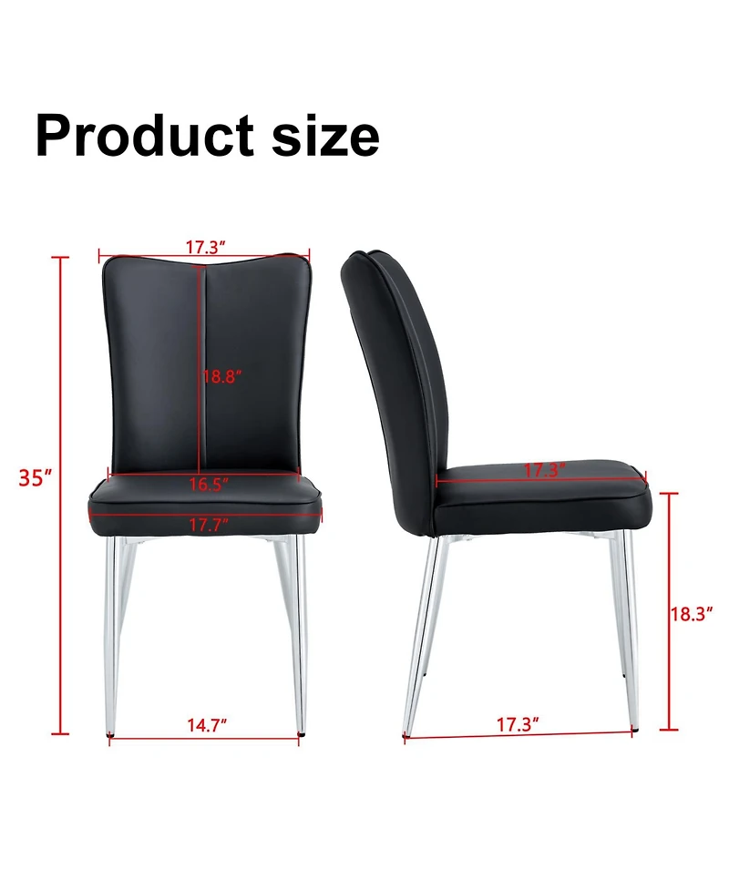 Modern minimalist dining chairs, black Pu leather curved backrest and seat cushions, electroplated metal chair legs, suitable for restaurants, bedroom