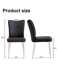 Modern minimalist dining chairs, black Pu leather curved backrest and seat cushions, electroplated metal chair legs, suitable for restaurants, bedroom