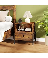 Nightstand with Charging Station Bedside Table Storage Shelf Side
