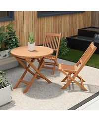 Costway 31.5'' Patio Round Folding Dining Table Solid Indonesia Teak Wood Natural Outdoor Portable