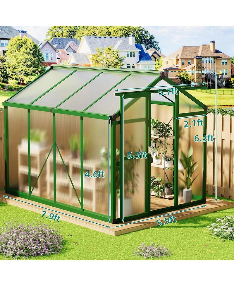 gaomon Walk-In house, Polycarbonate Panels, Adjustable Roof Vent & Sliding Door, Aluminum Frame, Garden & Patio