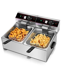 3400W Electric Countertop Deep Fryer Dual Tank Home Steel
