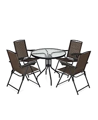 5PC Bistro Outdoor Patio Furniture Set Glass Table W/4 Folding Adjustable Chairs